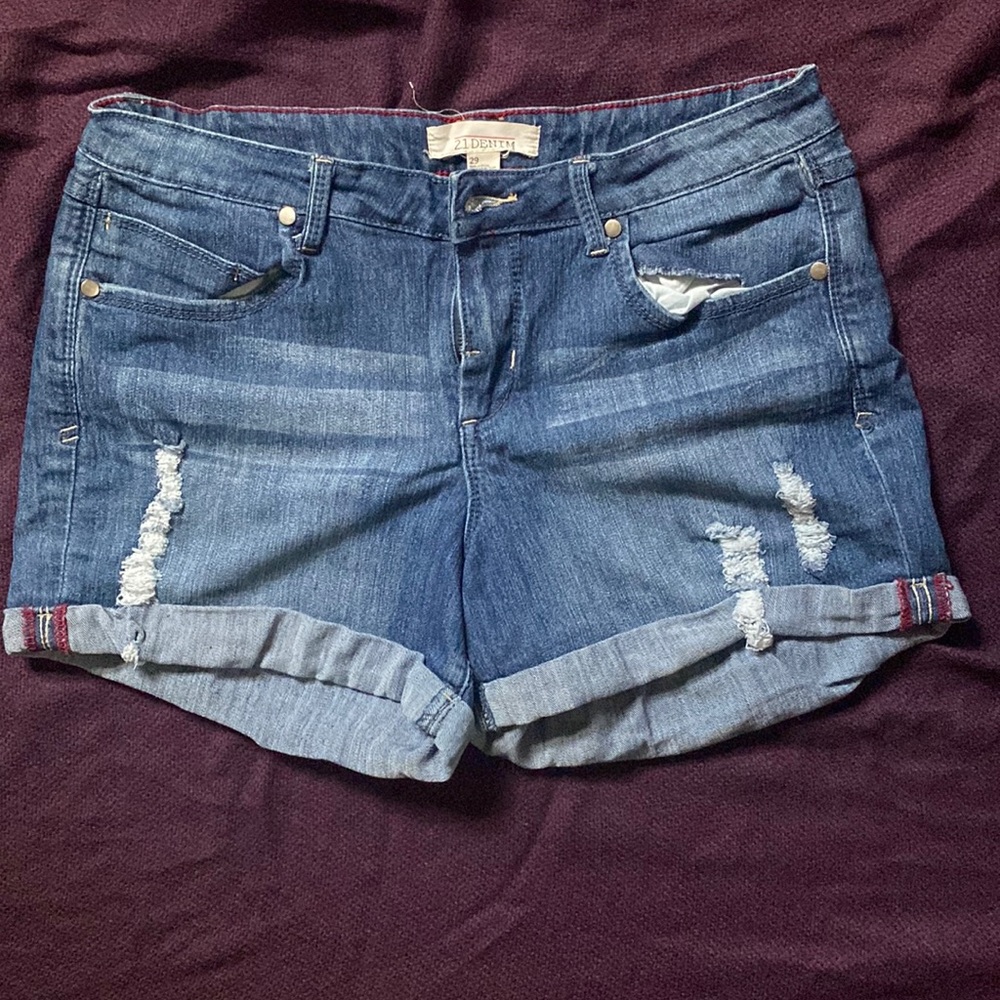Distressed Stretchy Jean Shorts